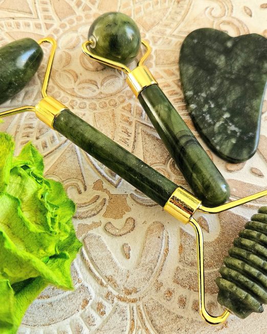 Gua sha roheline jaad näomasseerijad ja kaabits
