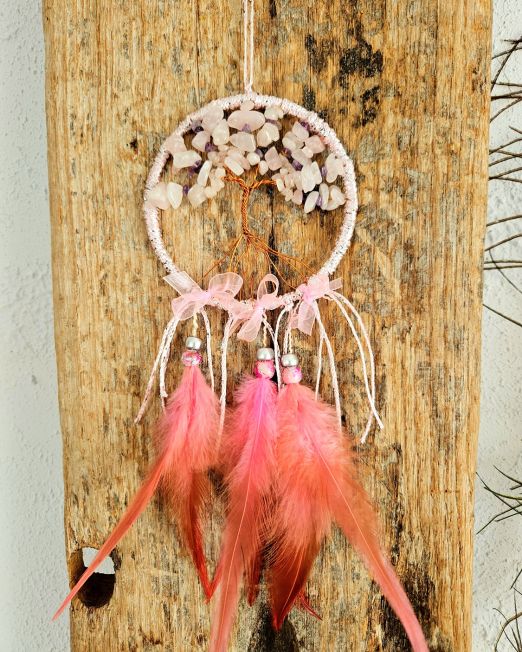 Väike unenäopüüdja roosast kvartsist Elupuuga | Koidukuma disain