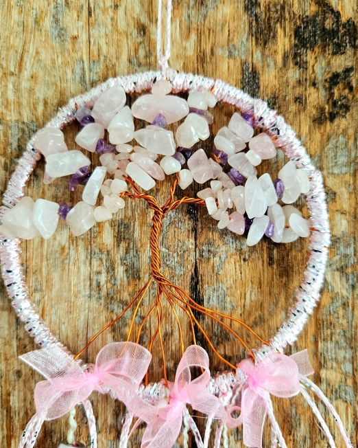 Väike unenäopüüdja roosast kvartsist Elupuuga | Koidukuma disain